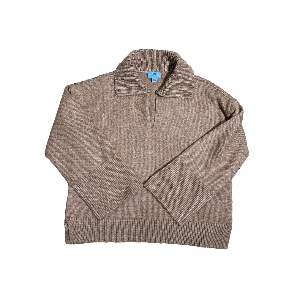 CeCe Classic Minimalist Camel Collared Knit Sweater L